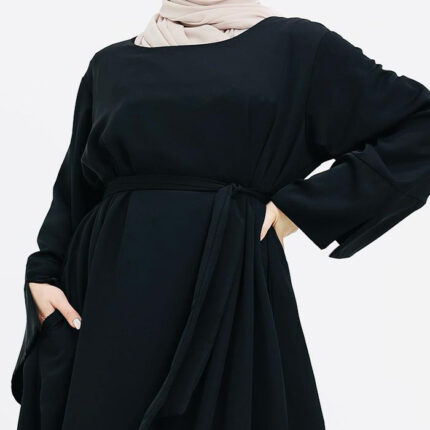 Black Split Cuff Plain Abaya