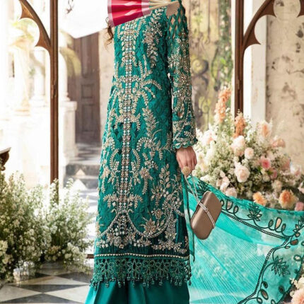 Stitched Embroidered Organza Suit– Elegant Maria B Style