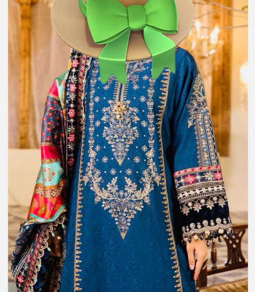 Stitched embroidered pakistani blue dress