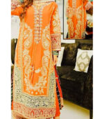 Stitched embroidered pakistani orange dress