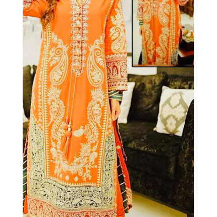 Stitched embroidered pakistani orange dress